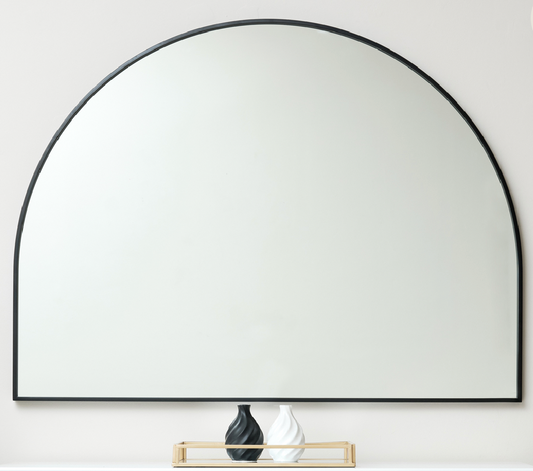 LARGE BLACK ARCHED OVERMANTLE WALL MIRROR 90CM X 120CM