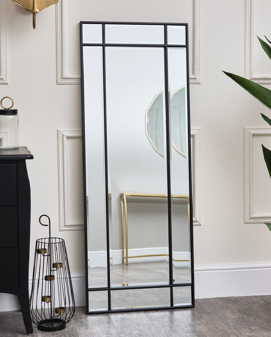 Black Framed Art Deco Wall / Leaner Mirror 142 cm x 54 cm