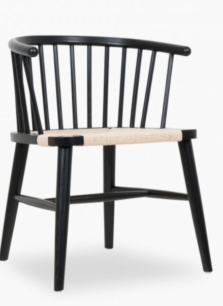 Isabella Carver Dining Chair, Natural Rattan & Black, 70x55x51cm