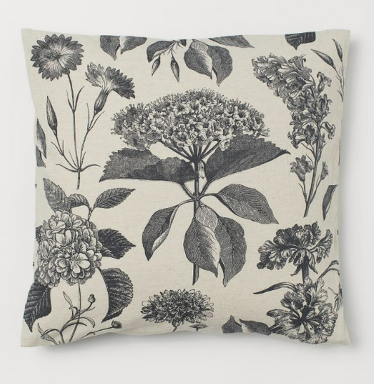 Patterned cushion cover, Dark Grey/Floral, 50x50cm
