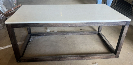 Rectangular Coffee Table, Dark Wood & Marble Top, 45x110x60cm