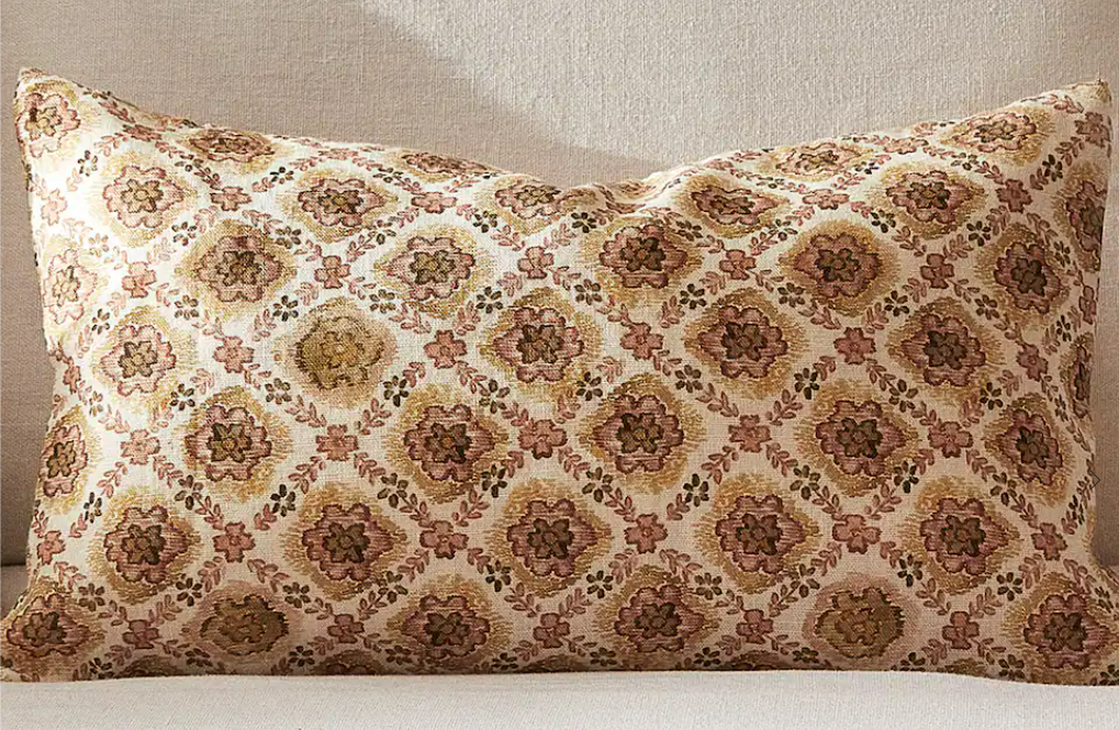 TILE PRINT LINEN CUSHION COVER, 30X50 CM