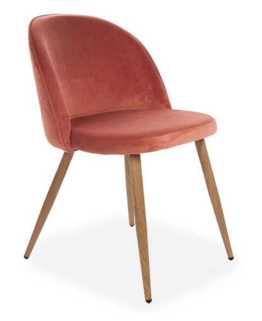 Rosemary Dining Chair, Velvet Upholstered, Pink Seat & Beech Style Legs