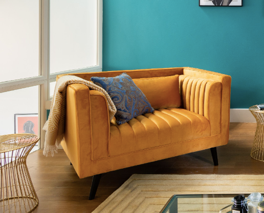 Armchair, Vintage Yellow Velvet, 100x88x80cm