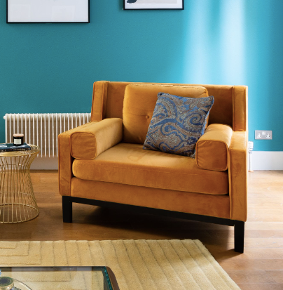 Large Armchair in Vintage Yellow Velvet, 95x88x88cm