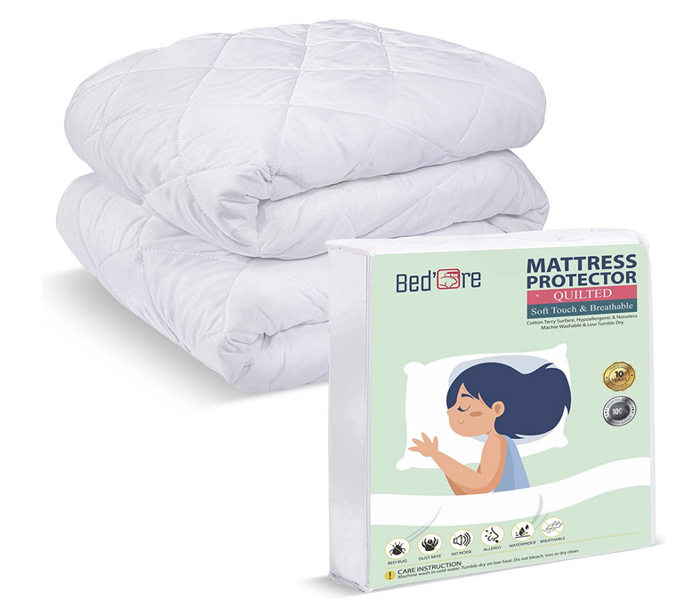 Bed’Ore Quilted Mattress Protector - No Annoying Plastic - Stop Stain Spread Faster with Budge Proof Padded Mattress Protector - King Size Mattress Protector - Not Waterproof - King (152x203+30) cm