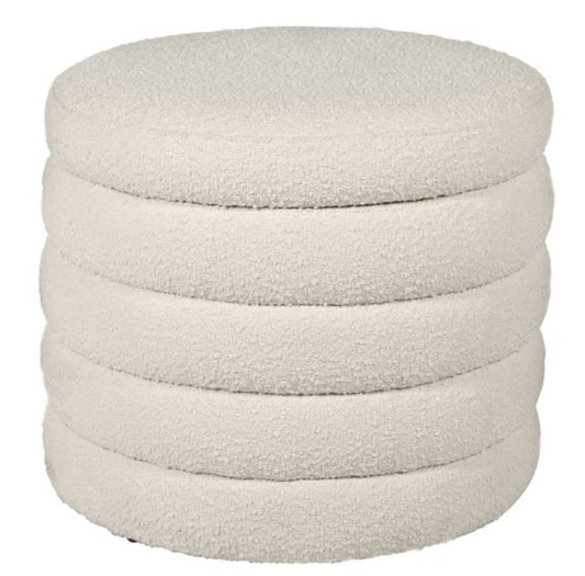 Cream Boucle Ribbed Storage Ottoman, 50x55cm