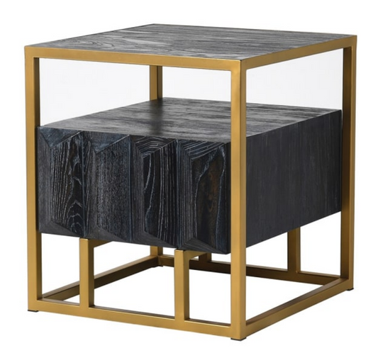 Black and Gold 1 Drawer Bedside, 60x55x60cm
