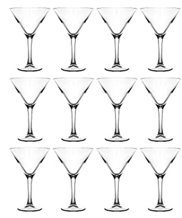 Set of 12 Large Martini V Shaped Cocktail Glasses - 300ml Capacity - Fully Tempered Long Stem Glasses, Dishwasher & Freezer Safe