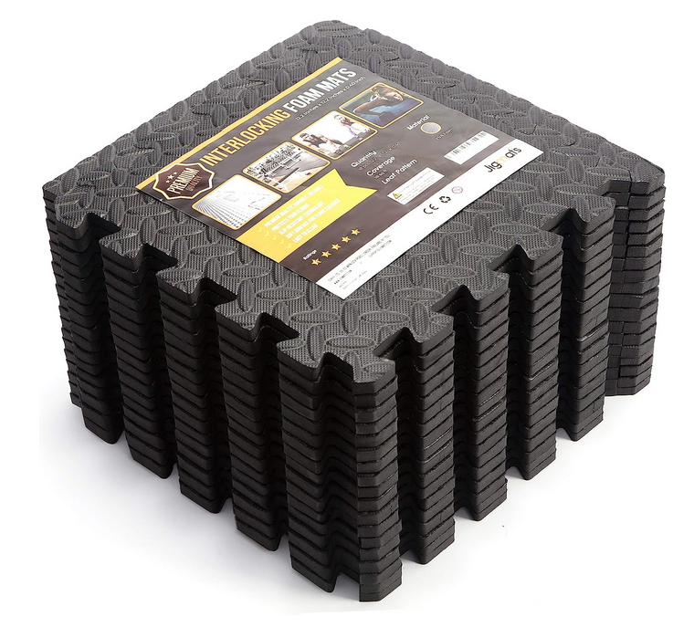 Soft Foam Puzzle Exercise Mat Protective Foam Floor Mats for Stationary Home Gym Equipment at Home Gym Flooring Fitness Equipment 6x3ft EVA Foam Interlocking Tiles each Foam Mat 31x31 CM (Black)