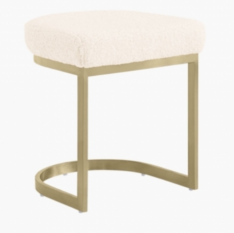 Matteo Low Stool, Ivory White Boucle & Brass