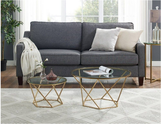 Geometric Glass Nesting Coffee Tables in Gold - Walker Edison AF28CLRGGGD, 28x28x16cm