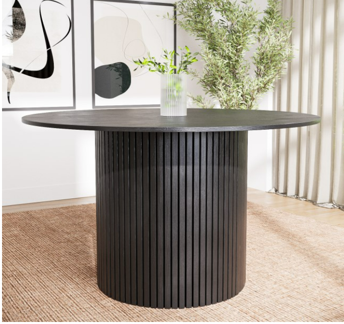 Round Black Oak Dining Table