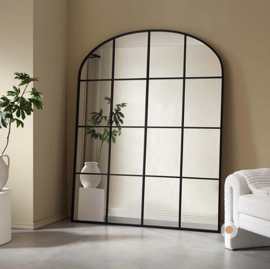 Portobello Arched Full Length Metal Frame Window Mirror 180 x 140 cm, Black