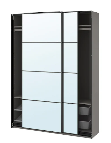 PAX / AULI Wardrobe combination, dark grey/mirror glass, 150x44x201 cm