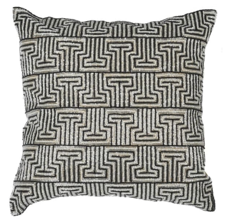 Small Black and Gold Beaded Cushion Cover