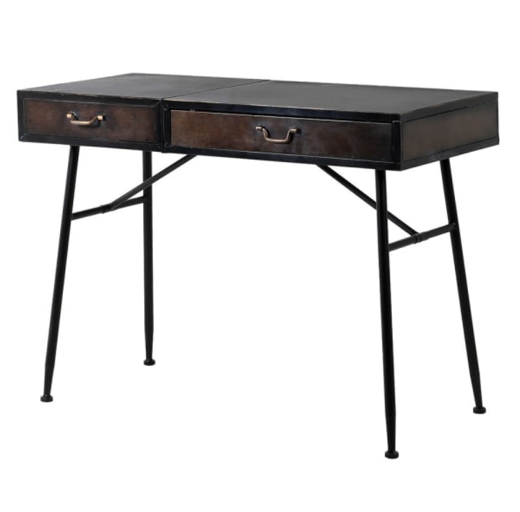 Dark Brown Iron Dressing Table with Mirror, 81x110x50cm