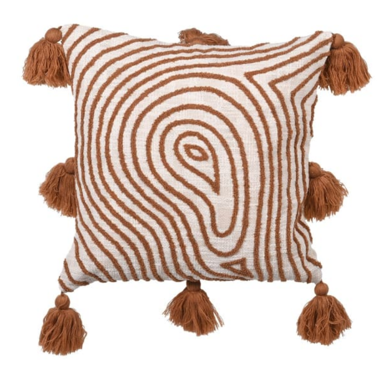 Embroidered Burnt Orange Swirl Cushion Cover