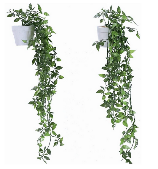 Hanging Artificial Plants Set of 2 Trailing Fake White Potted