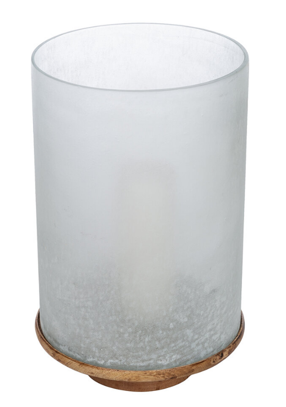RETREAT Buried Glass Hurricane with Wooden Base - Large