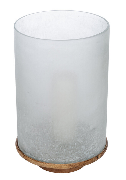 RETREAT Buried Glass Hurricane with Wooden Base - Large