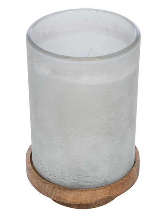RETREAT Buried Glass Hurricane with Wooden Base - Small