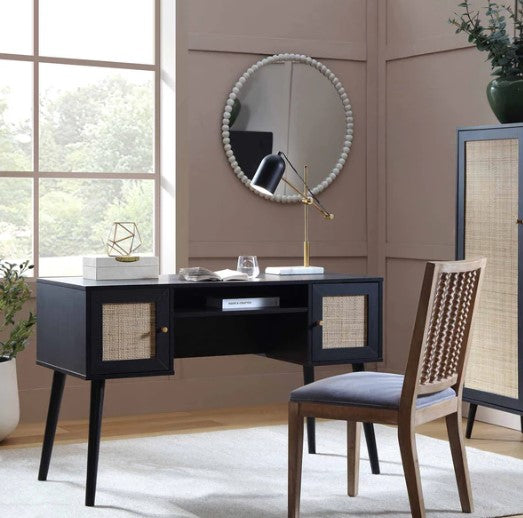 Frances Woven Rattan 2-Door Desk, Black, 120x55x76.5cm