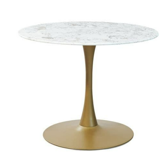 Mmilo Modern White Round Artificial Marble Dining Table with Gold base 100cm