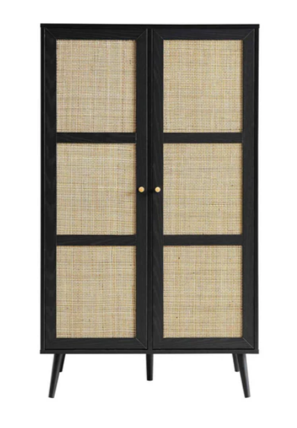 Frances Woven Rattan Compact Double Wardrobe, Black, 80x55x139cm
