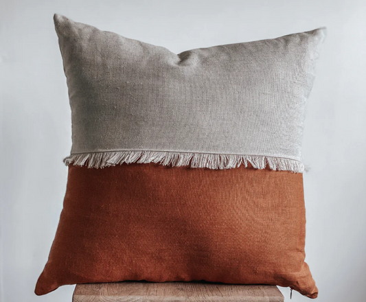 LINEN FRILL CUSHION COVER HALF TERRACOTTA 18X18"