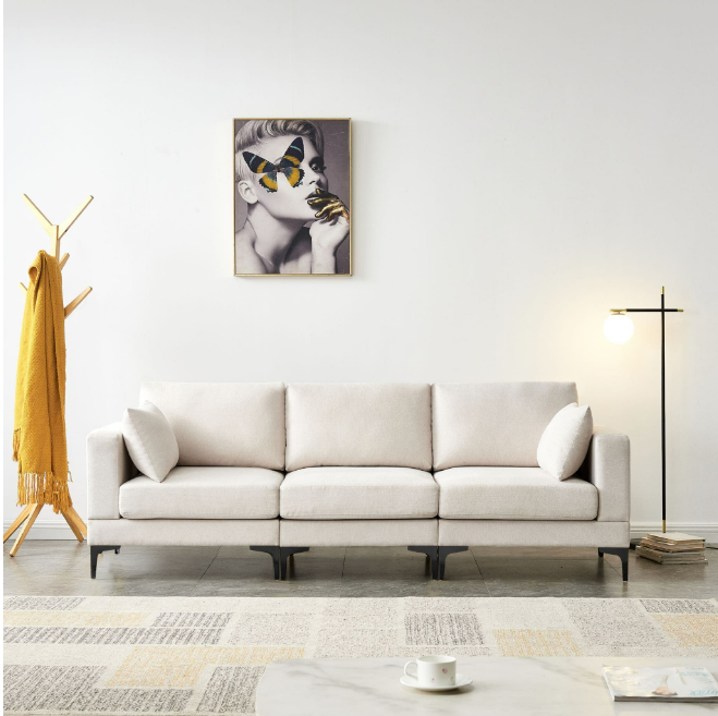 ANEK 3 Seater Beige Fabric Sofa, 81x235x80cm