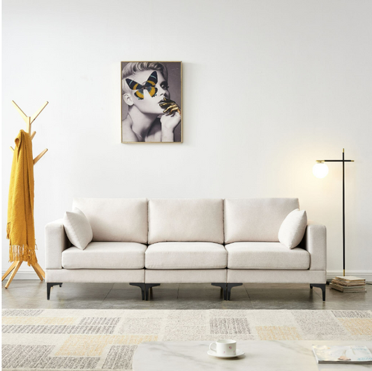 ANEK 3 Seater Beige Fabric Sofa, 81x235x80cm