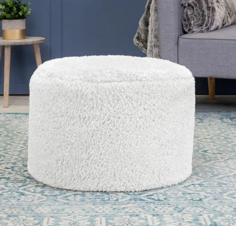 Jesper Round Pouffe Ottoman, Natural Cream, 35x55x55cm