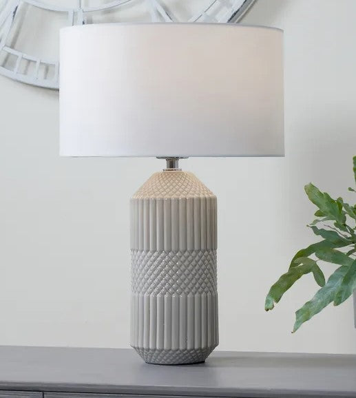 Meribel Tall Geo Textured Ceramic Table Lamp, Grey