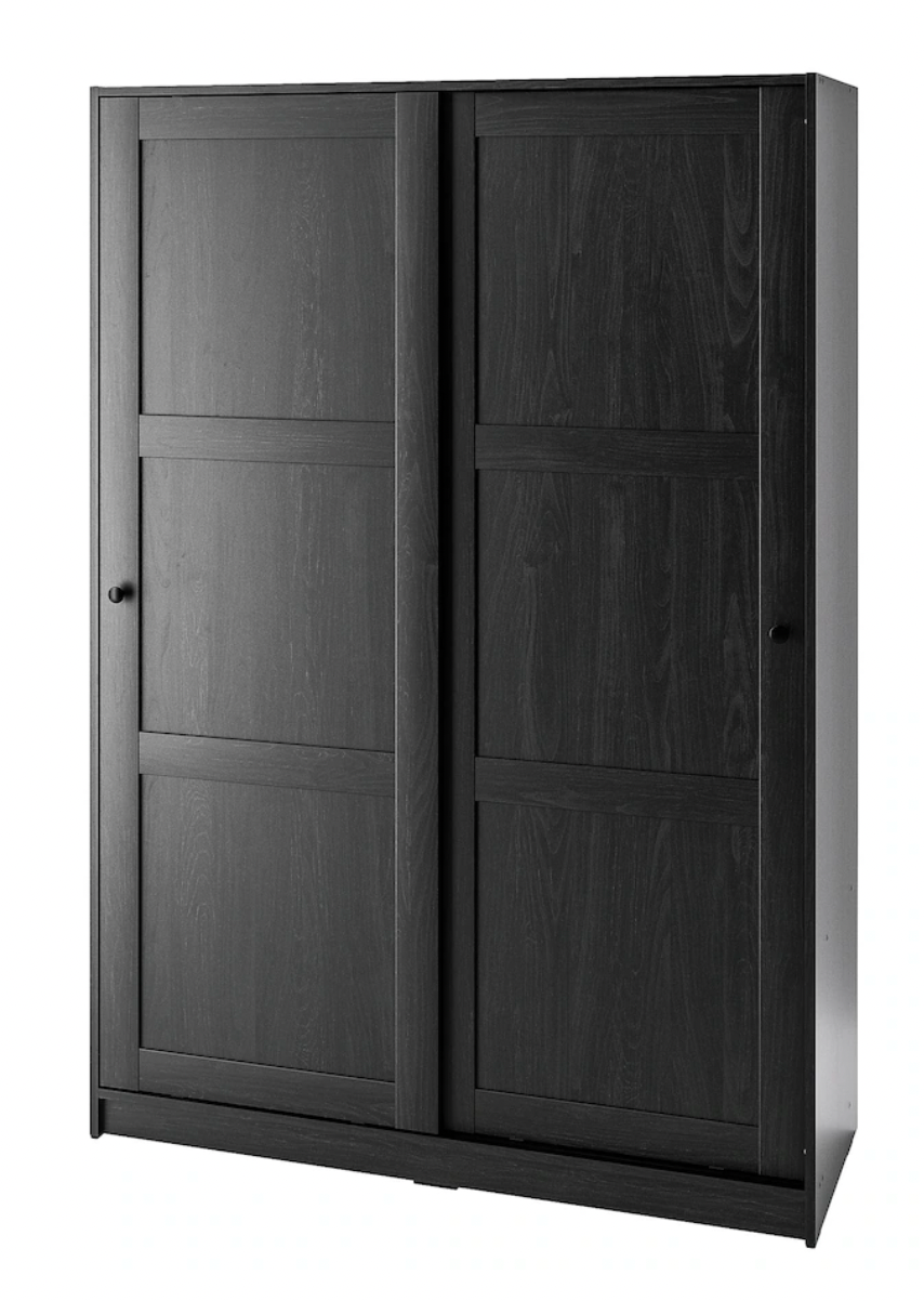 RAKKESTAD Wardrobe with sliding doors, black-brown, 117x176 cm