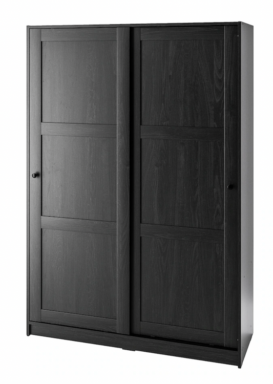 RAKKESTAD Wardrobe with sliding doors, black-brown, 117x176 cm