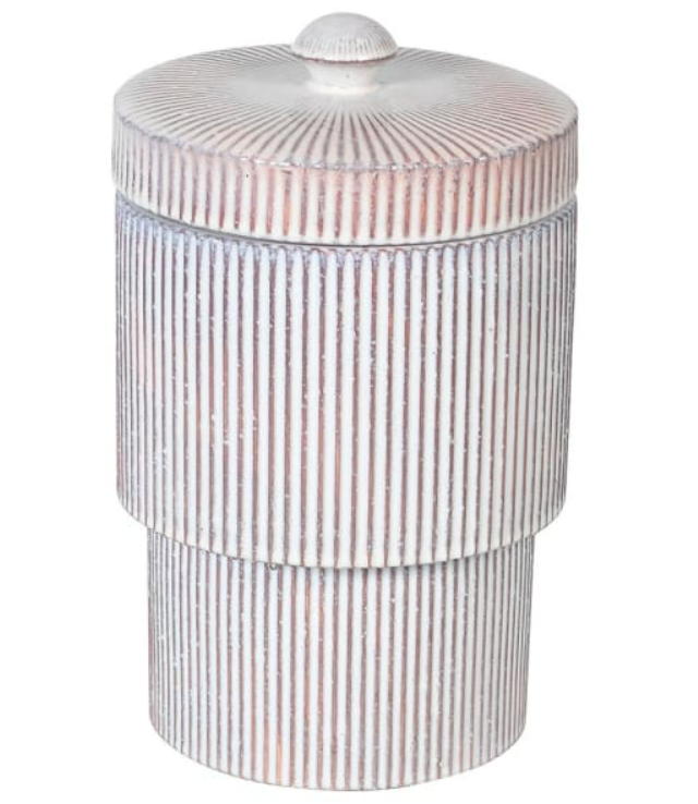Large Red and White Striped Lidded Jar