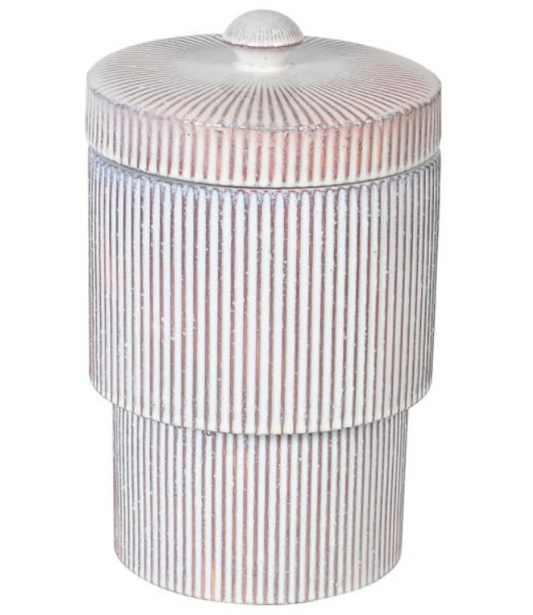 Large Red and White Striped Lidded Jar