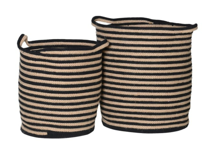 Set of 2 Cotton Woven Stripe Baskets