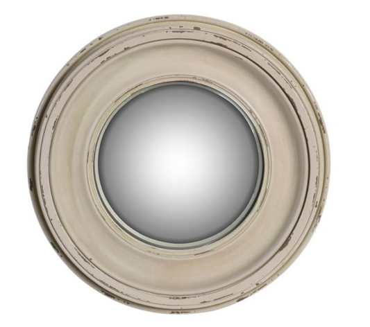 Small Distressed White Round Mirror