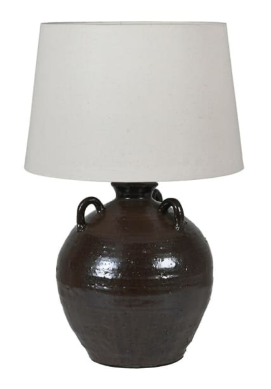 Black Urn Table Lamp with Linen Shade, 56x36cm