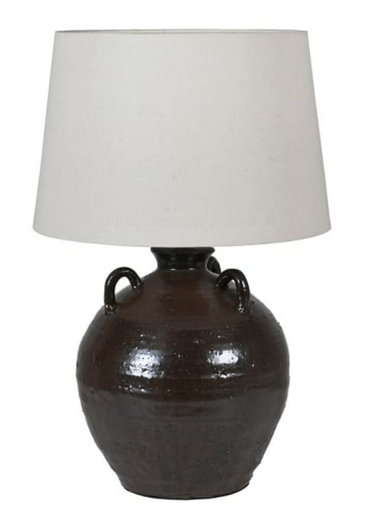 Black Urn Table Lamp with Linen Shade, 56x36cm