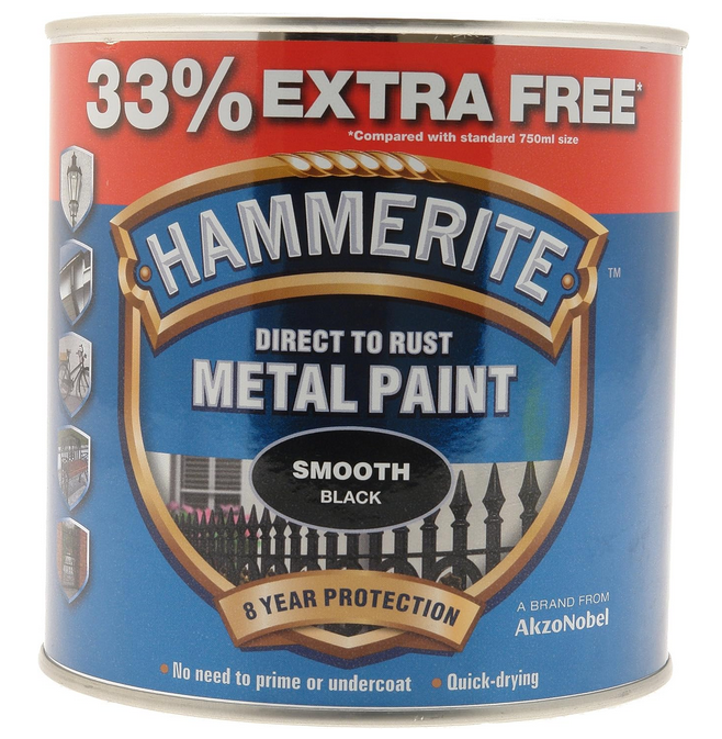Hammerite 5158235 Metal Paint, Smooth Black, 1L