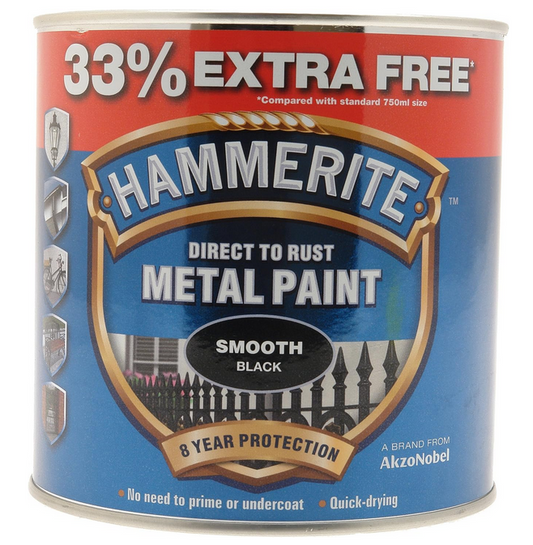 Hammerite 5158235 Metal Paint, Smooth Black, 1L