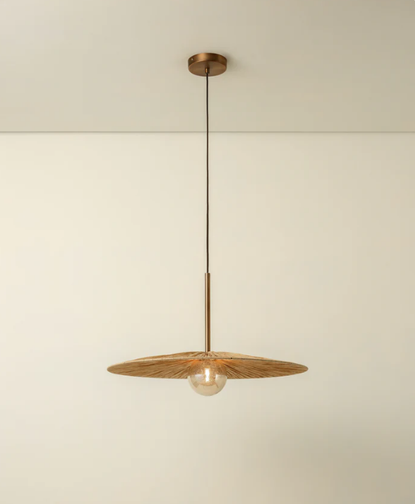 Ridotti - 1 Light Natural Raffia And Burnished Brass Pendant