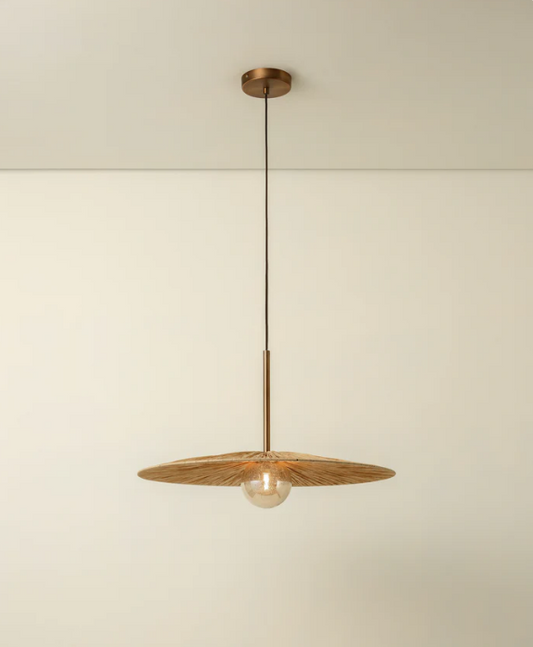 Ridotti - 1 Light Natural Raffia And Burnished Brass Pendant
