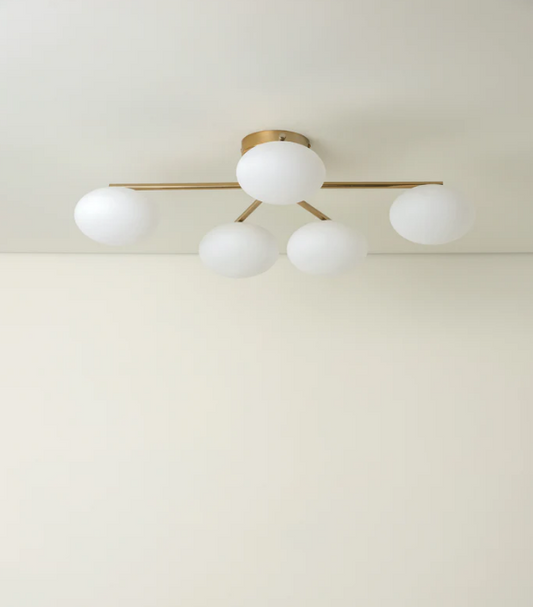 Imperial - 5 Light Brass And Opal Flush, 16x70x55cm