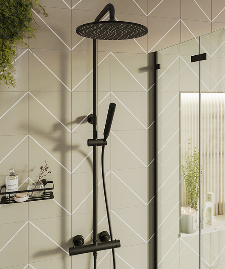 Arezzo Deluxe Cool Touch Round Thermostatic Shower (300mm Head - Matt Black)