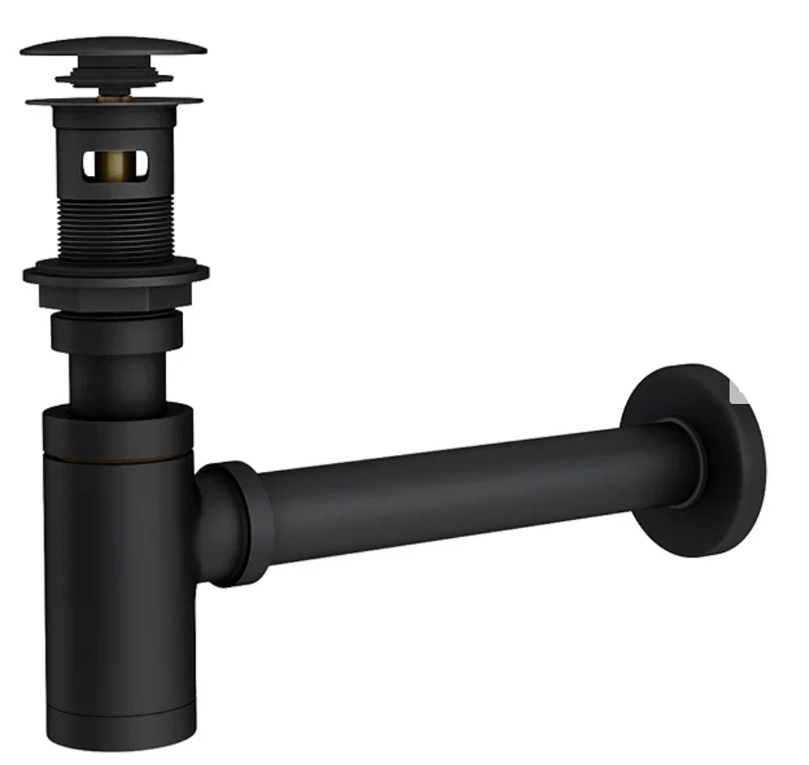 Arezzo Round Matt Black Click Clack Basin Waste + Bottle Trap Pack