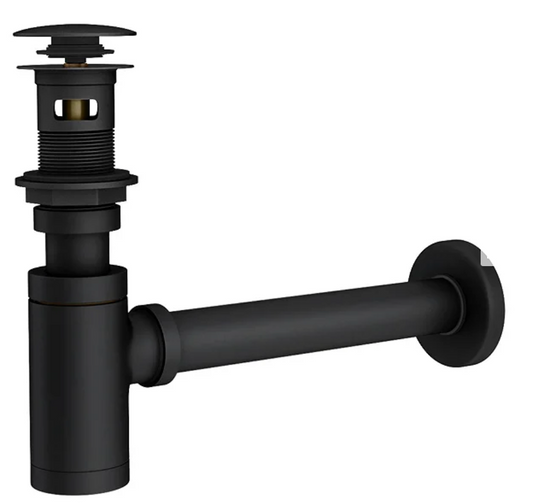 Arezzo Round Matt Black Click Clack Basin Waste + Bottle Trap Pack